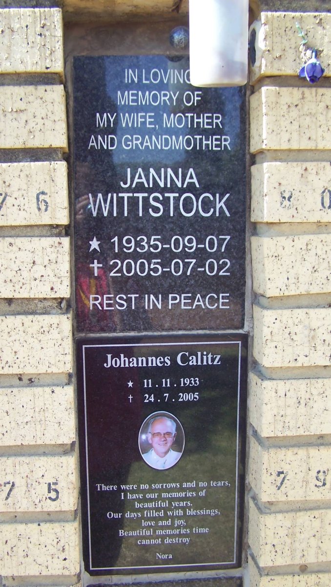 WITTSTOCK Janna 1935-2005 :: CALITZ Johannes 1933-2005