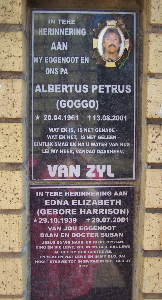 ZYL Albertus Petrus, van 1961-2001 &amp; Edna Elizabeth HARRISON 1939-2001