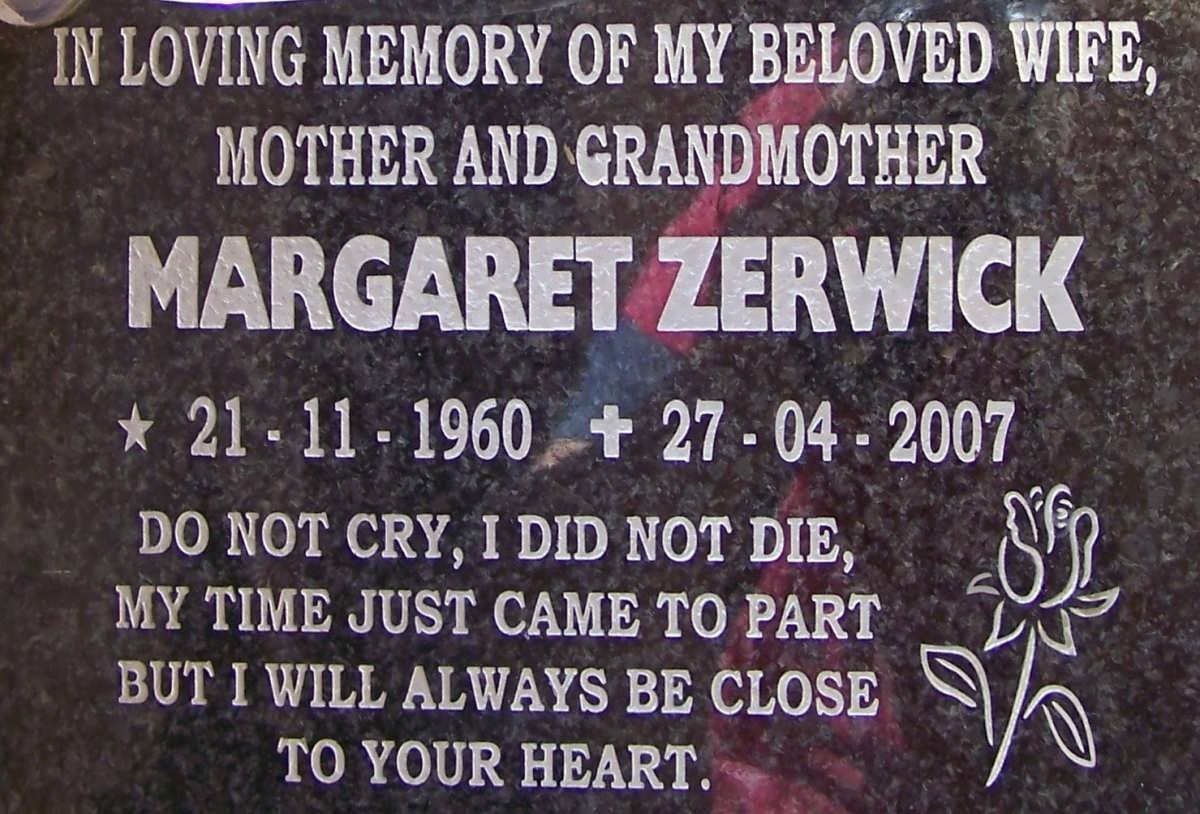 ZERWICK Margaret 1960-2007