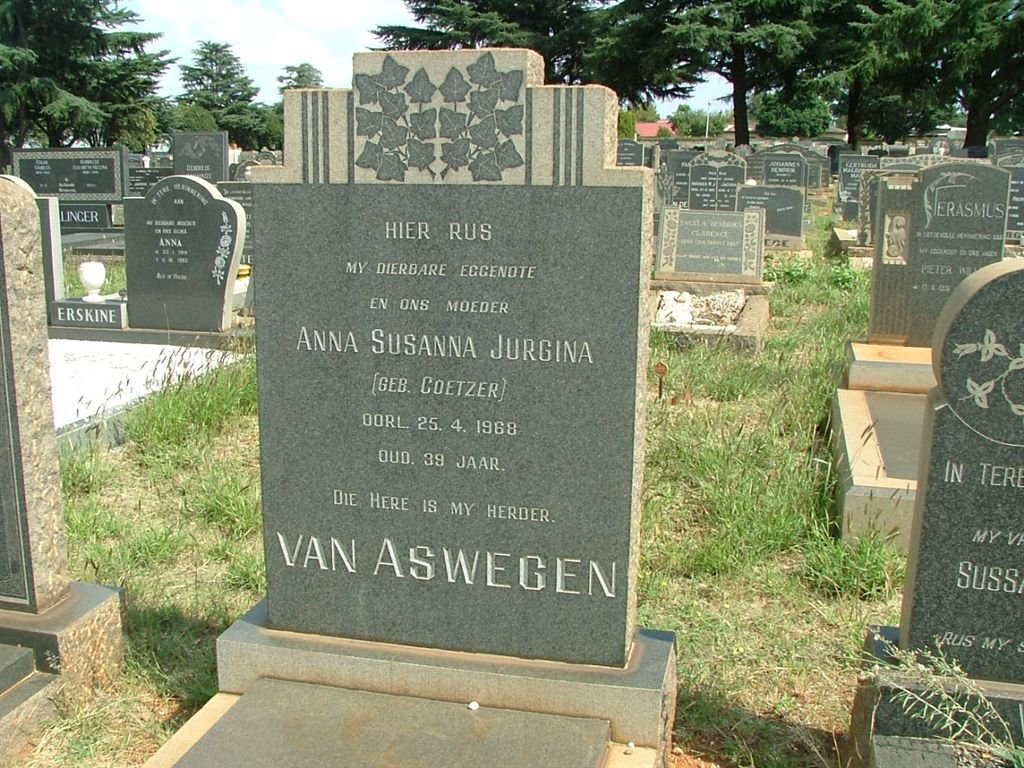 ASWEGEN Anna Susanna Jurgina, van nee COETZER -1968