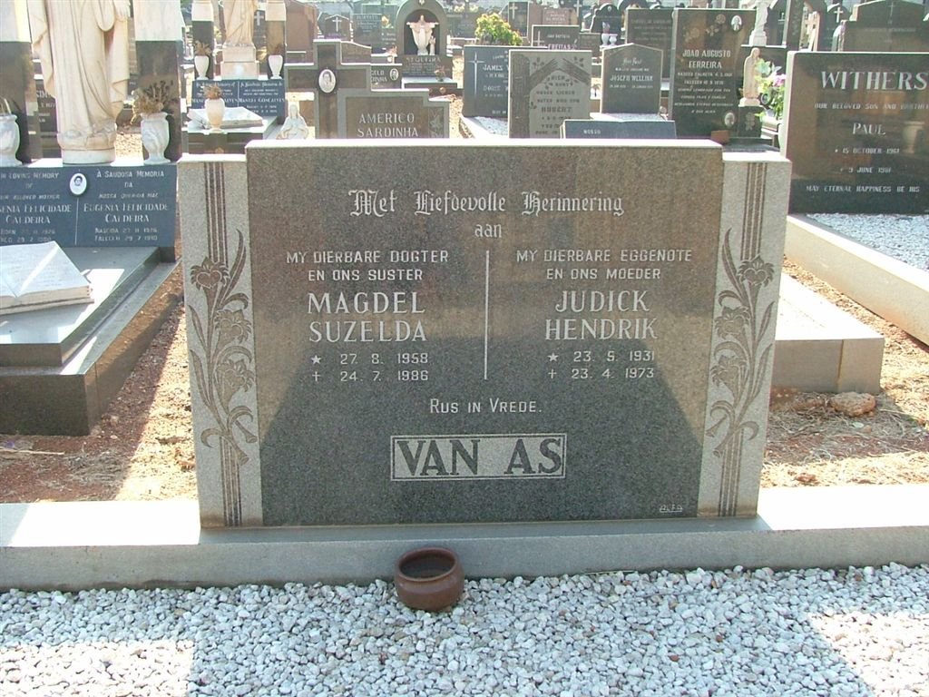 AS Judick Hendrik, van 1931-1973 &amp; Magdel Suzelda 1958-1986