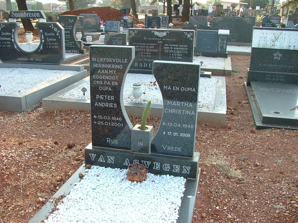 ASWEGEN Pieter Andries, van 1946-2001 &amp; Martha Christina 1948-2009