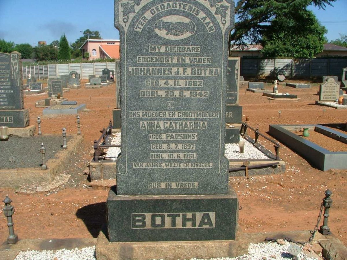 BOTHA Johannes J.F. 1882-1942 &amp; Anna Catharina PARSONS 1897-1961