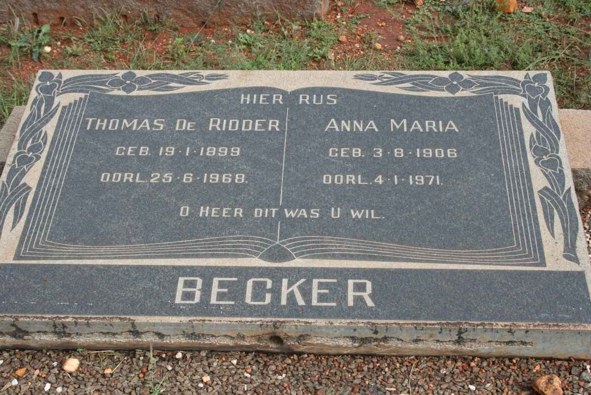 BECKER Thomas de Ridder 1899-1968 &amp; Anna Maria 1906-1971