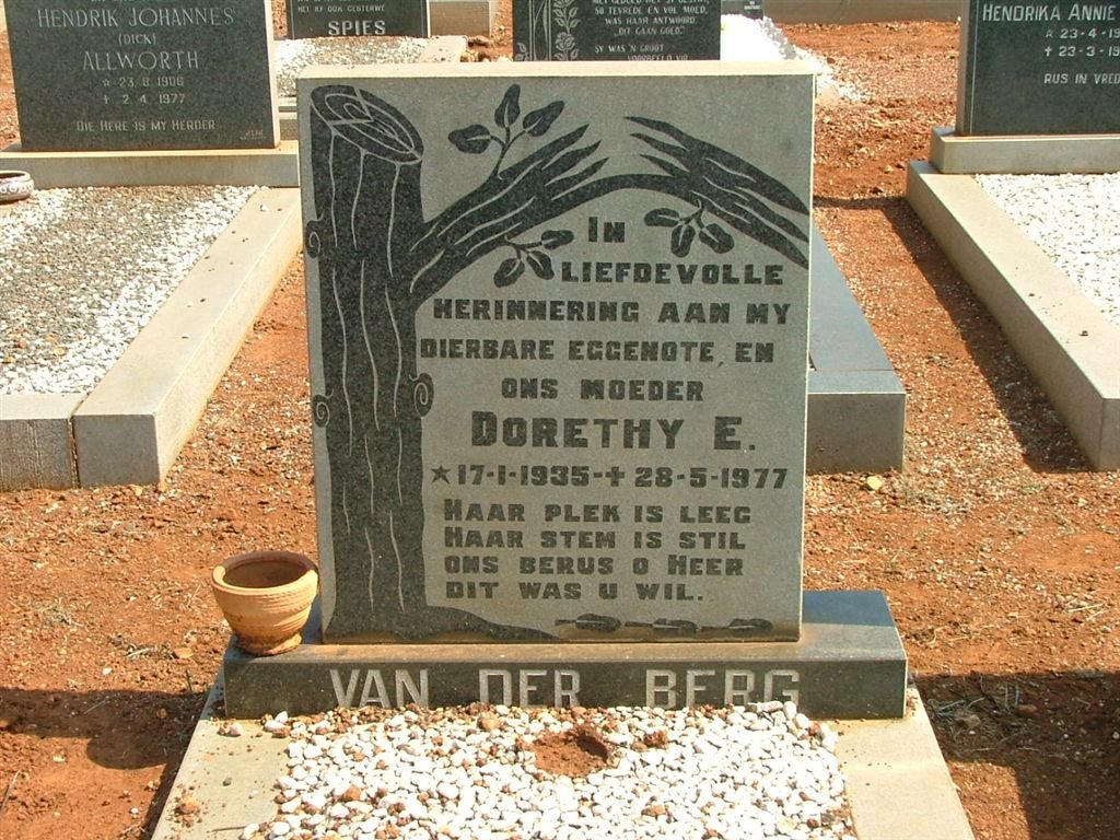 BERG Dorethy E., van der 1935-1977