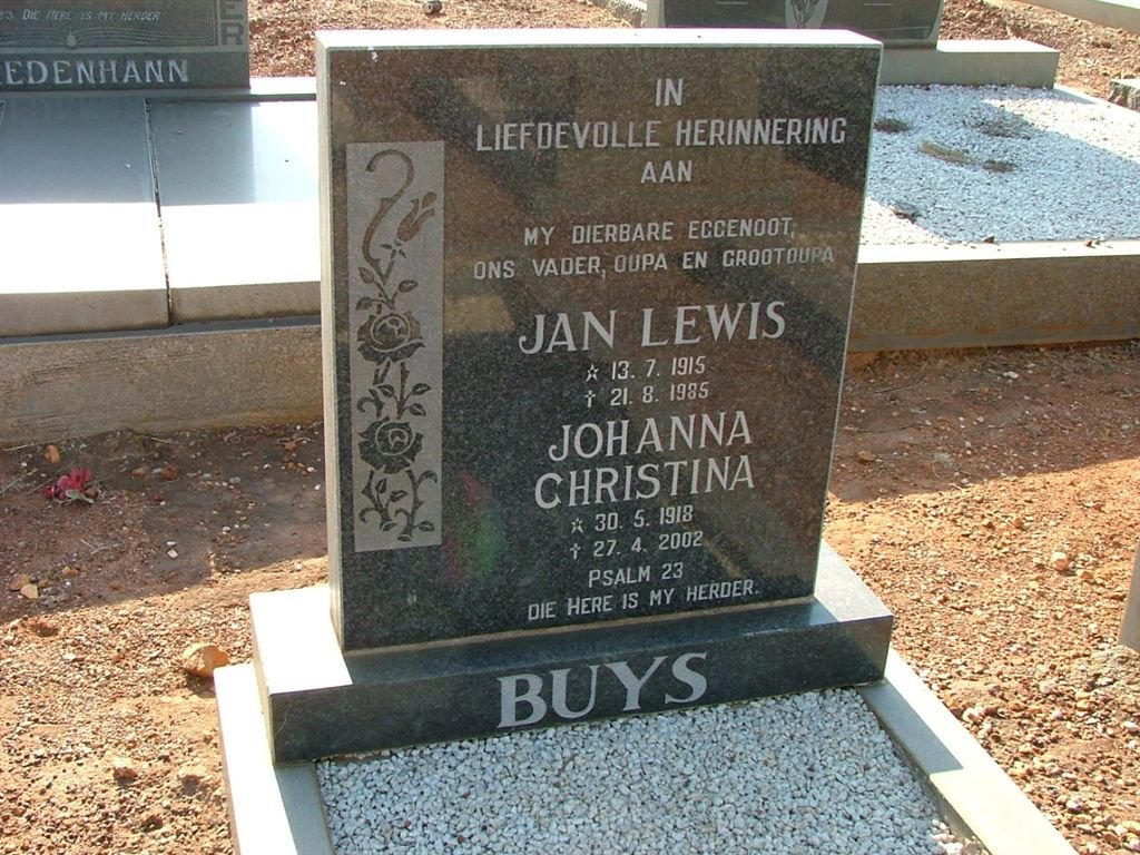 BUYS Jan Lewis 1915-1985 &amp; Johanna Christina 1918-2002