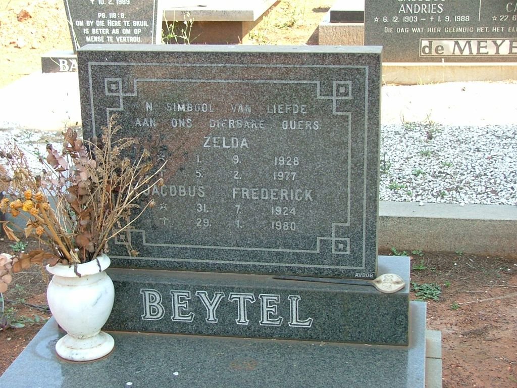 BEYTEL Jacobus Frederick 1924-1980 &amp; Zelda 1928-1977