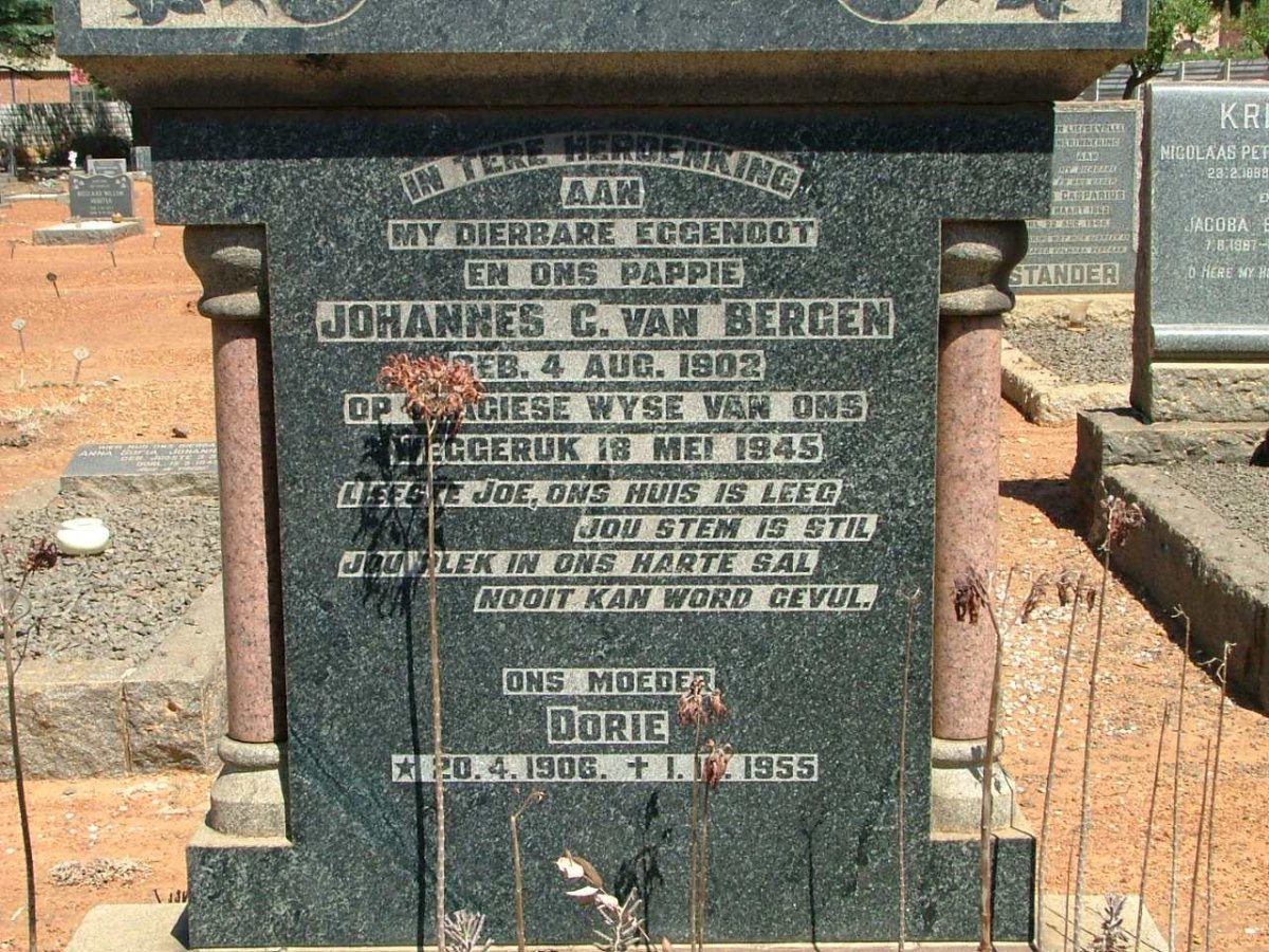 BERGEN Johannes C, van 1902-1945 &amp; Dorie 1906-1955