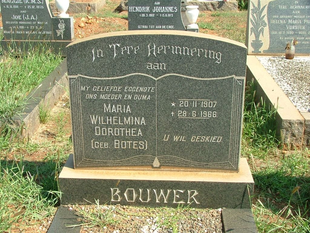 BOUWER Maria Wilhelmina Dorothea BOTES 1907-1966