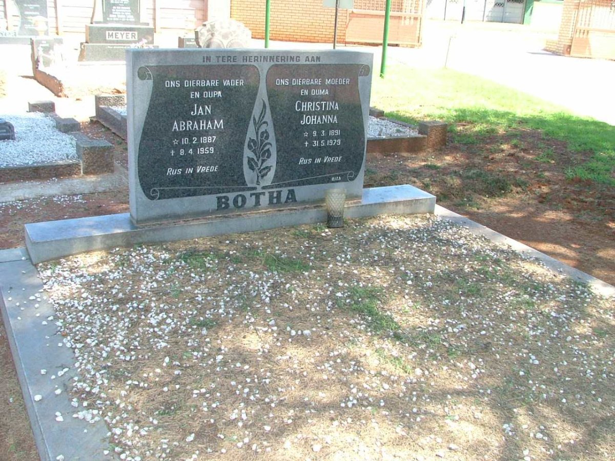 BOTHA Jan Abraham 1887-1959 &amp; Christina Johanna 1891-1979