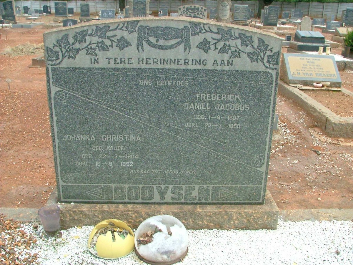 BOOYSEN Frederick Daniel Jacobus 1887-1950 &amp; Johanna Christina KRUGEL 1904-1992