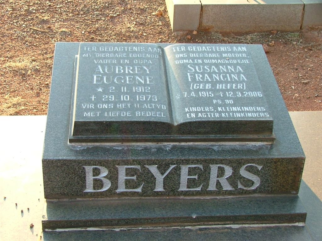 BEYERS  Aubrey Eugene 1912-1973 &amp; Susanna Francina HEFER 1915-2006