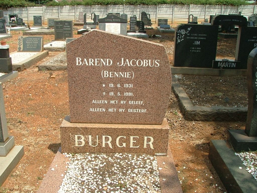 BURGER Barend Jacobus 1931-1981