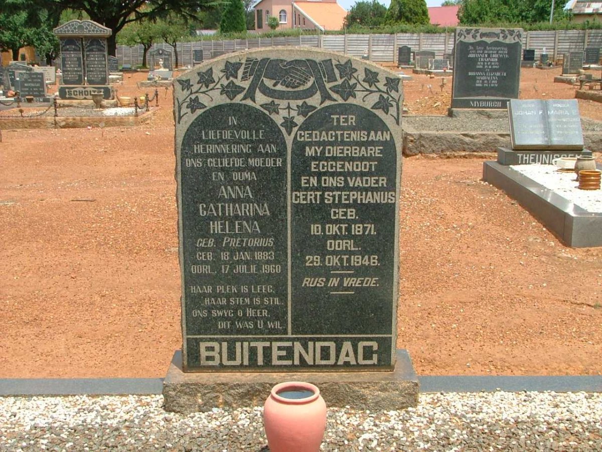 BUITENDAG Gert Stephanus 1871-1946 &amp; Anna Catharina Helena PRETORIUS 1883-1960