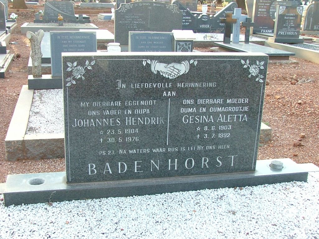 BADENHORST Johannes Hendrik 1904-1976 &amp; Gesina Aletta 1903-1992
