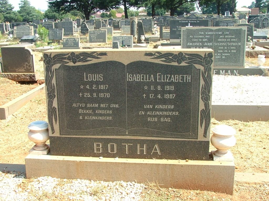 BOTHA Louis 1917-1970 &amp; Isabella Elizabeth 1919-1987