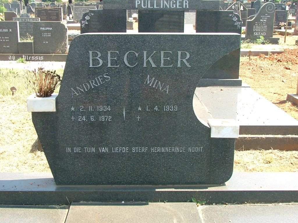 BECKER Andries 1934-1972 &amp; Mina 1939-