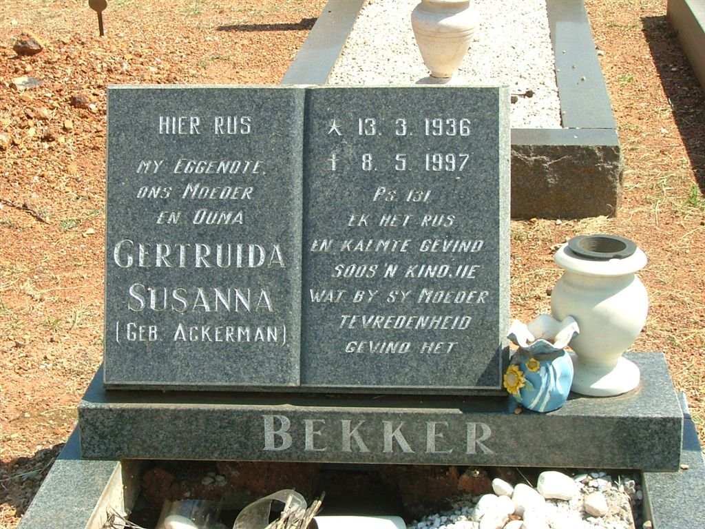 BEKKER Gertruida Susanna nee ACKERMAN 1936-1997