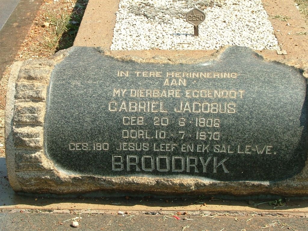 BROODRYK Gabriel Jacobus 1906-1970