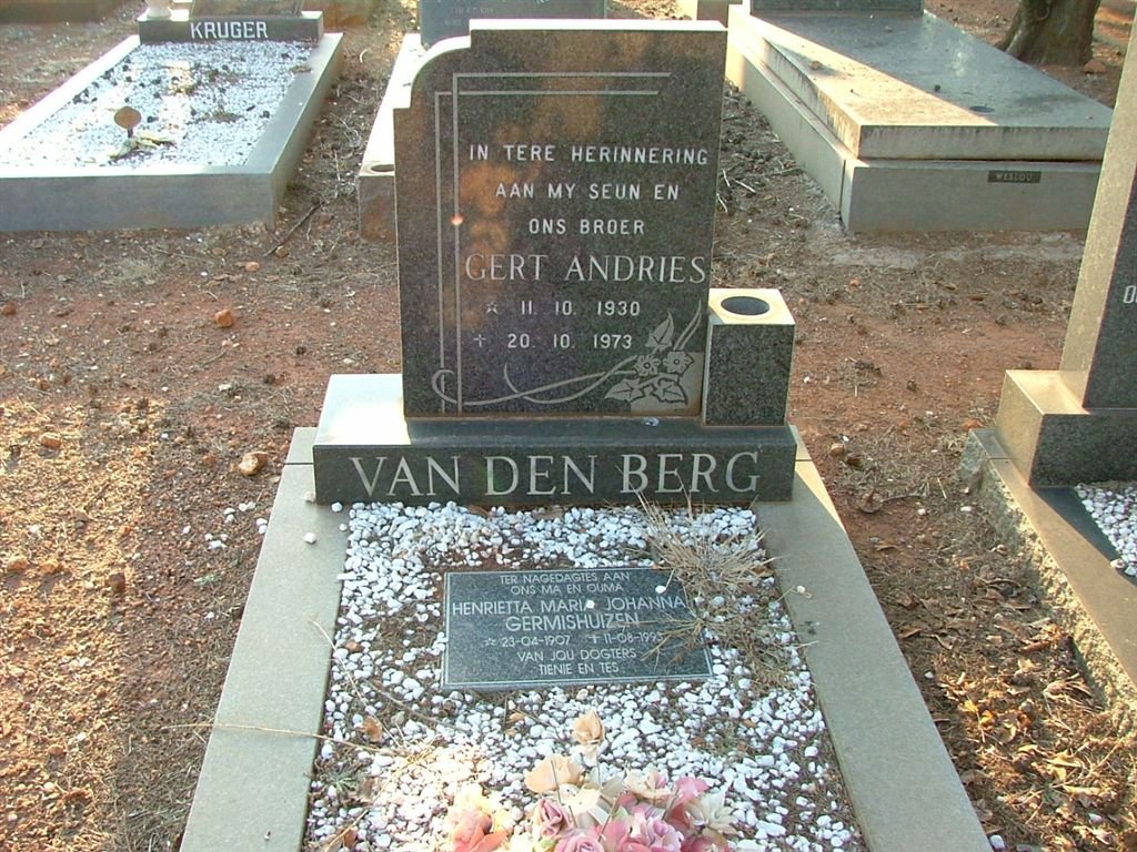 BERG Gert Andries, van den 1930-1973 :: GERMISHUIZEN Henrietta Maria Johanna 1907-1993
