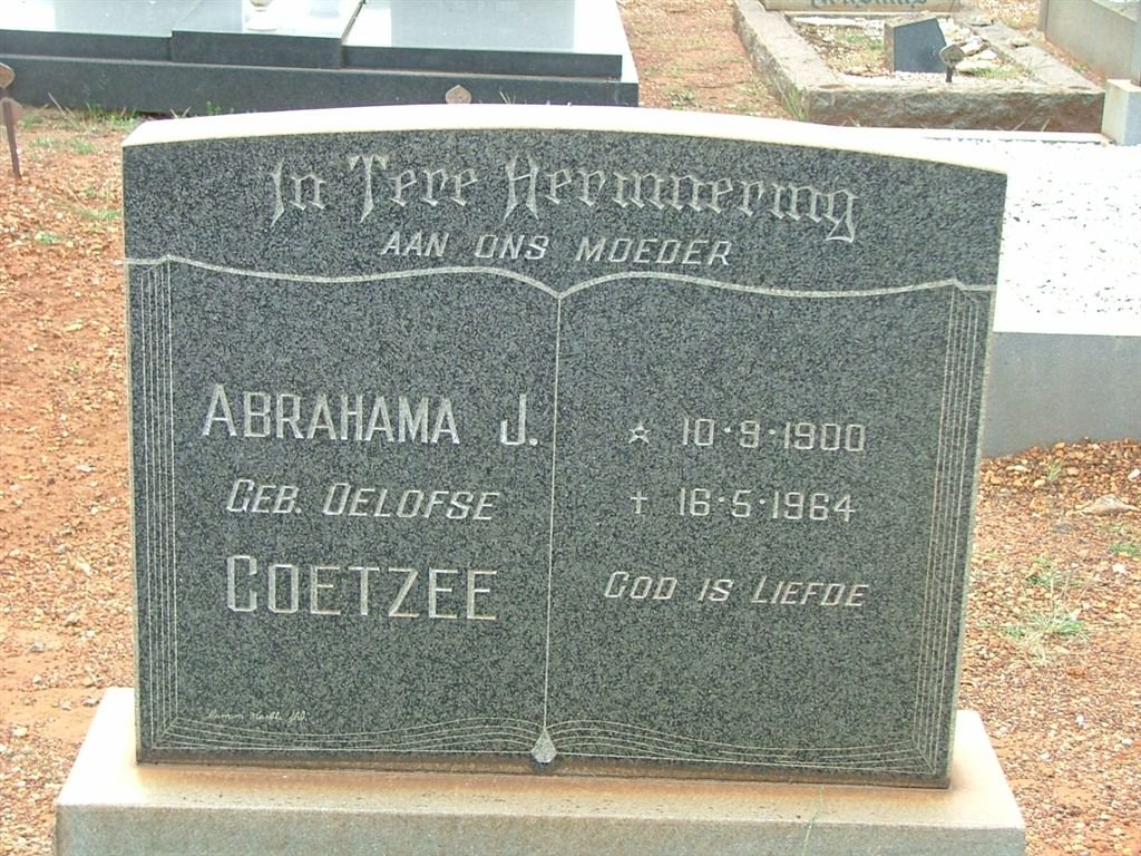 COETZEE Abrahama J. nee OELOFSE 1900-1964