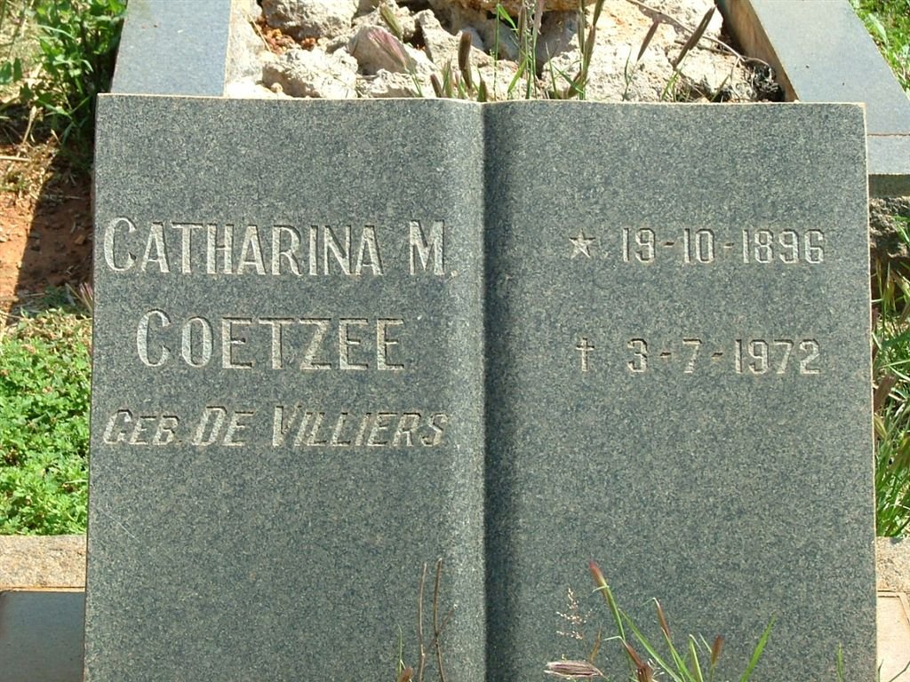 COETZEE Catharina M. nee DE VILLIERS 1896-1972