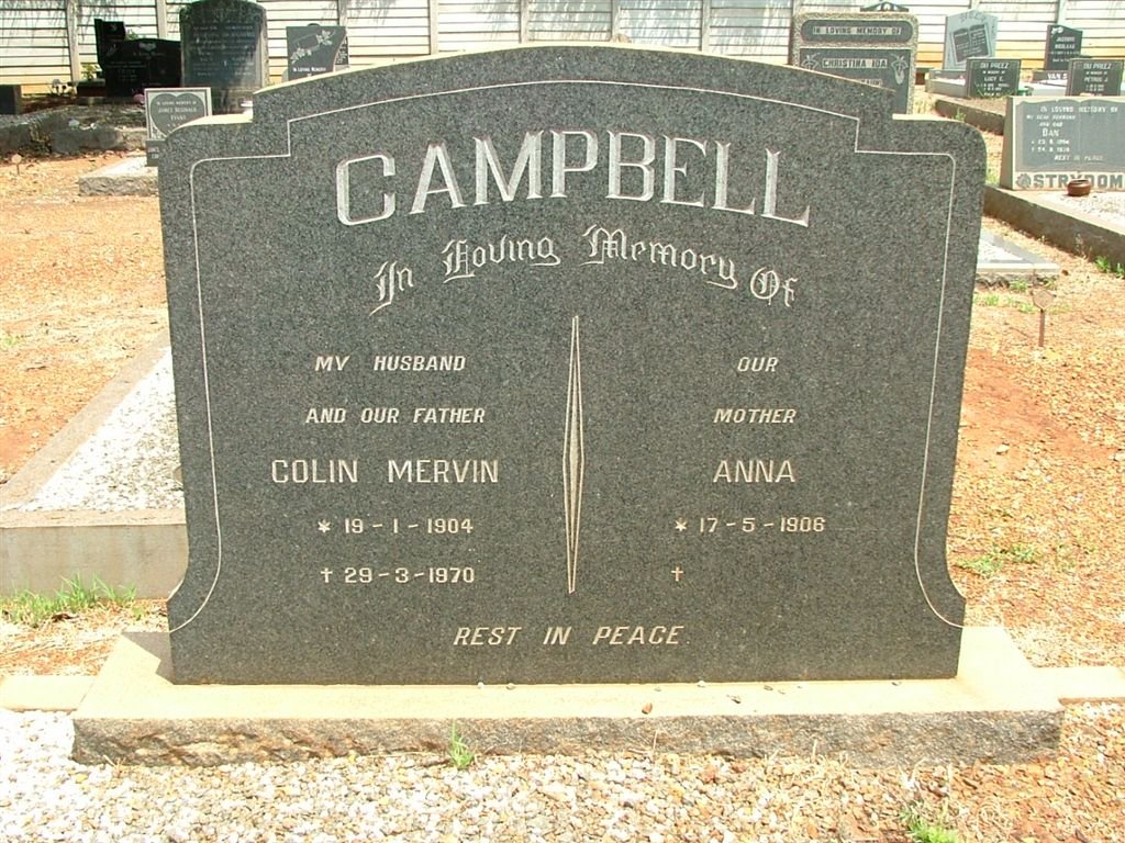 CAMPBELL Colin Mervin 1904-1970 &amp; Anna 1908-