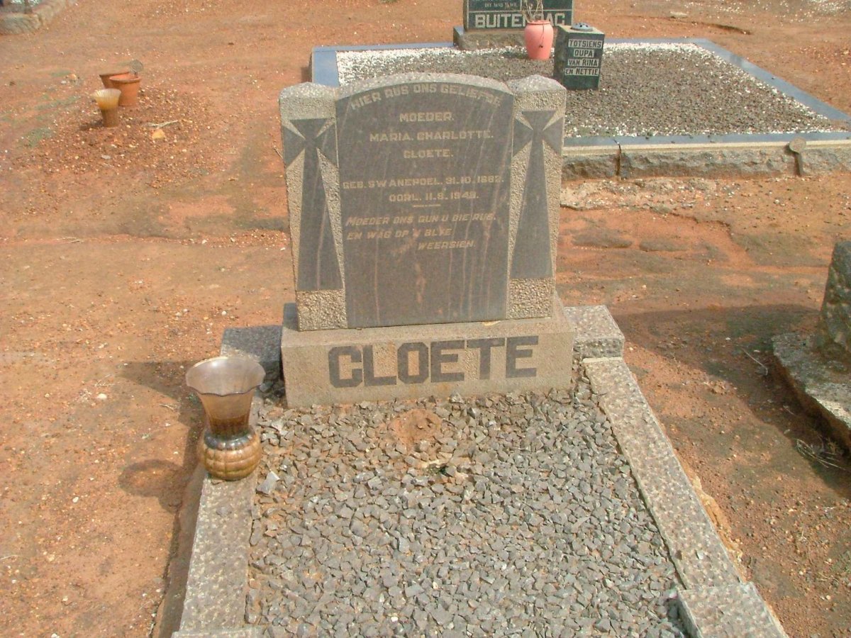 CLOETE  Maria Charlotte nee SWANEPOEL 1882-1948