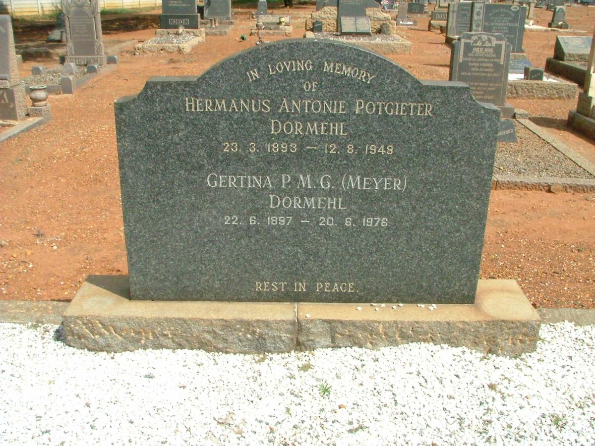 DORMEHL Hermanus Antonie Potgieter 1893-1948 &amp; Gertina P.M.G. MEYER 1897-1976