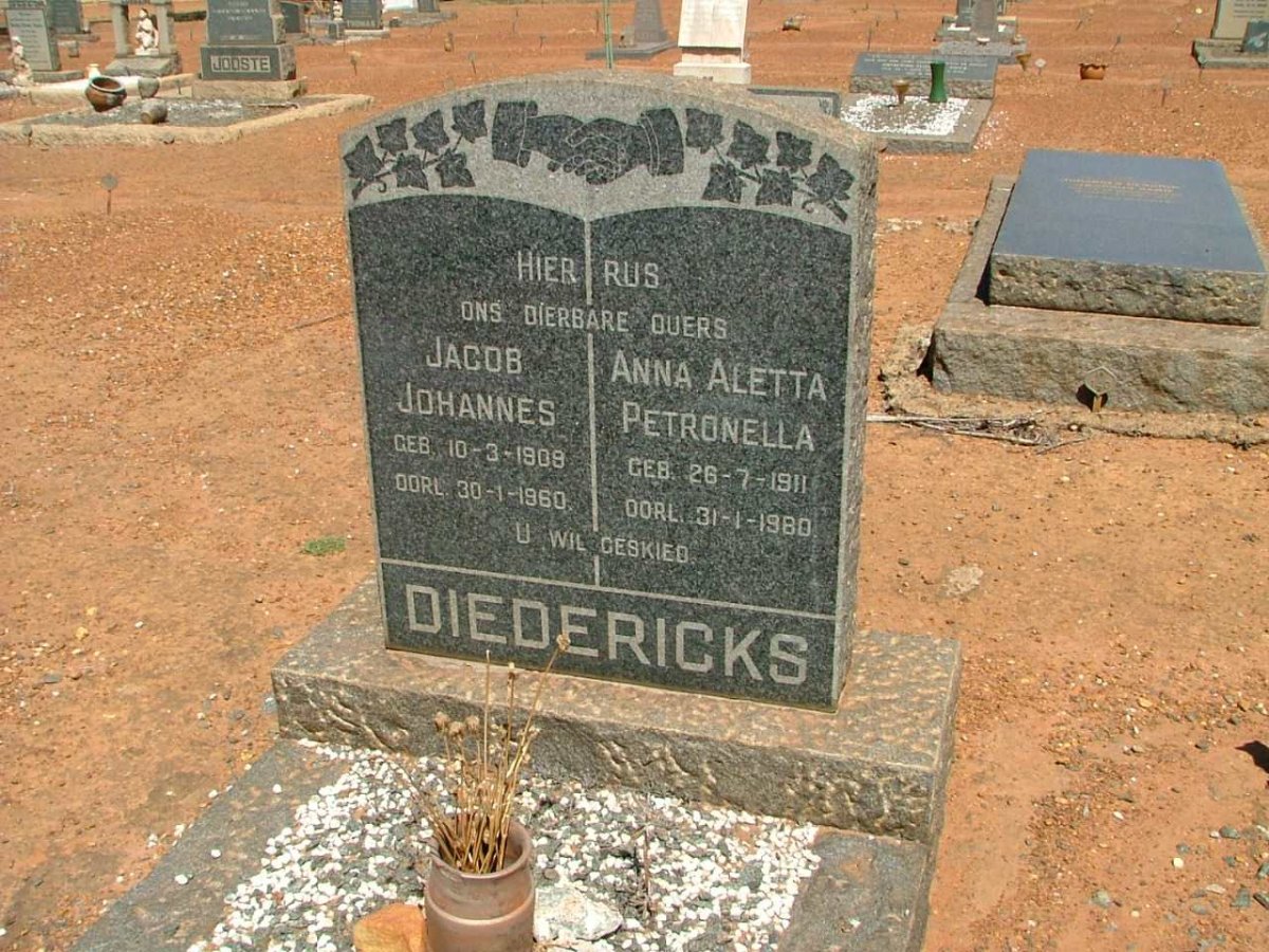 DIEDERICKS Jacob Johannes 1909-1960 &amp; Anna Aletta Petronella 1911-1980