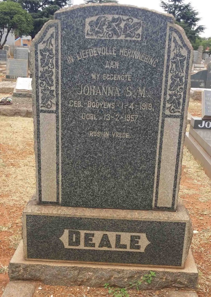 DEALE Johanna S.M. nee BOOYENS 1919-1957