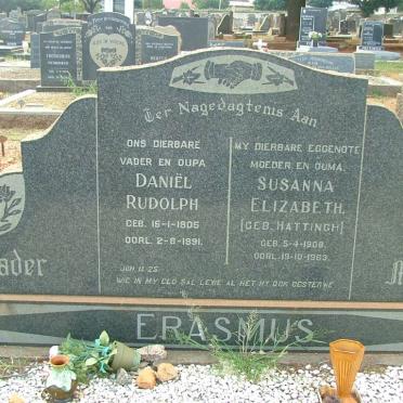 ERASMUS Daniel Rudolph 1905-1981 &amp; Susanna Elizabeth HATTINGH 1908-1963