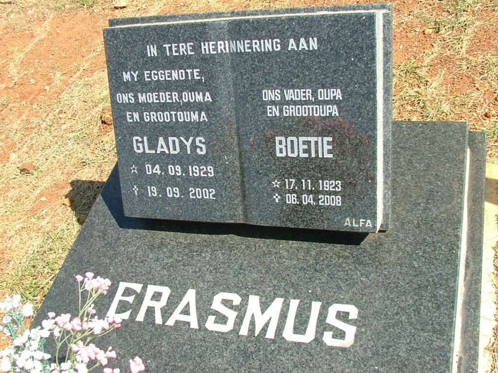 ERASMUS Boetie 1923-2008 &amp; Gladys 1929-2002