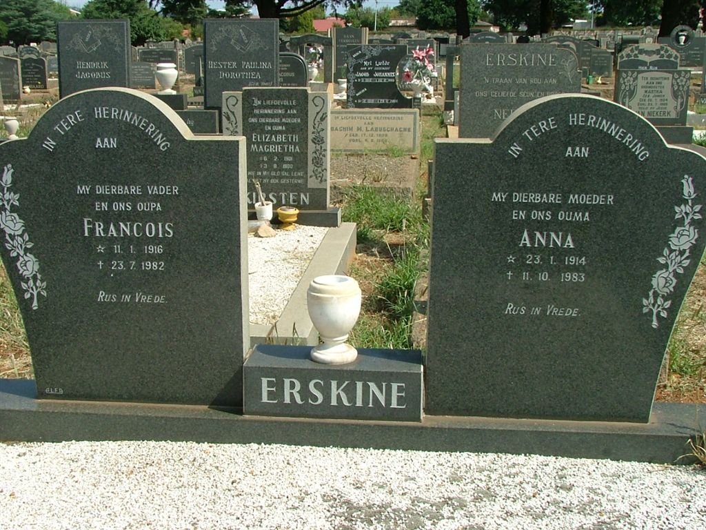 ERSKINE Francois 1916-1982 &amp; Anna 1914-1983