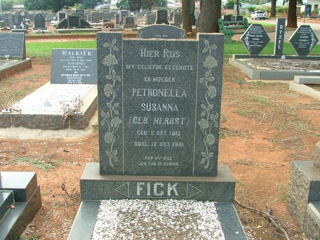 FICK Petronella Susanna nee HERBST 1912-1961