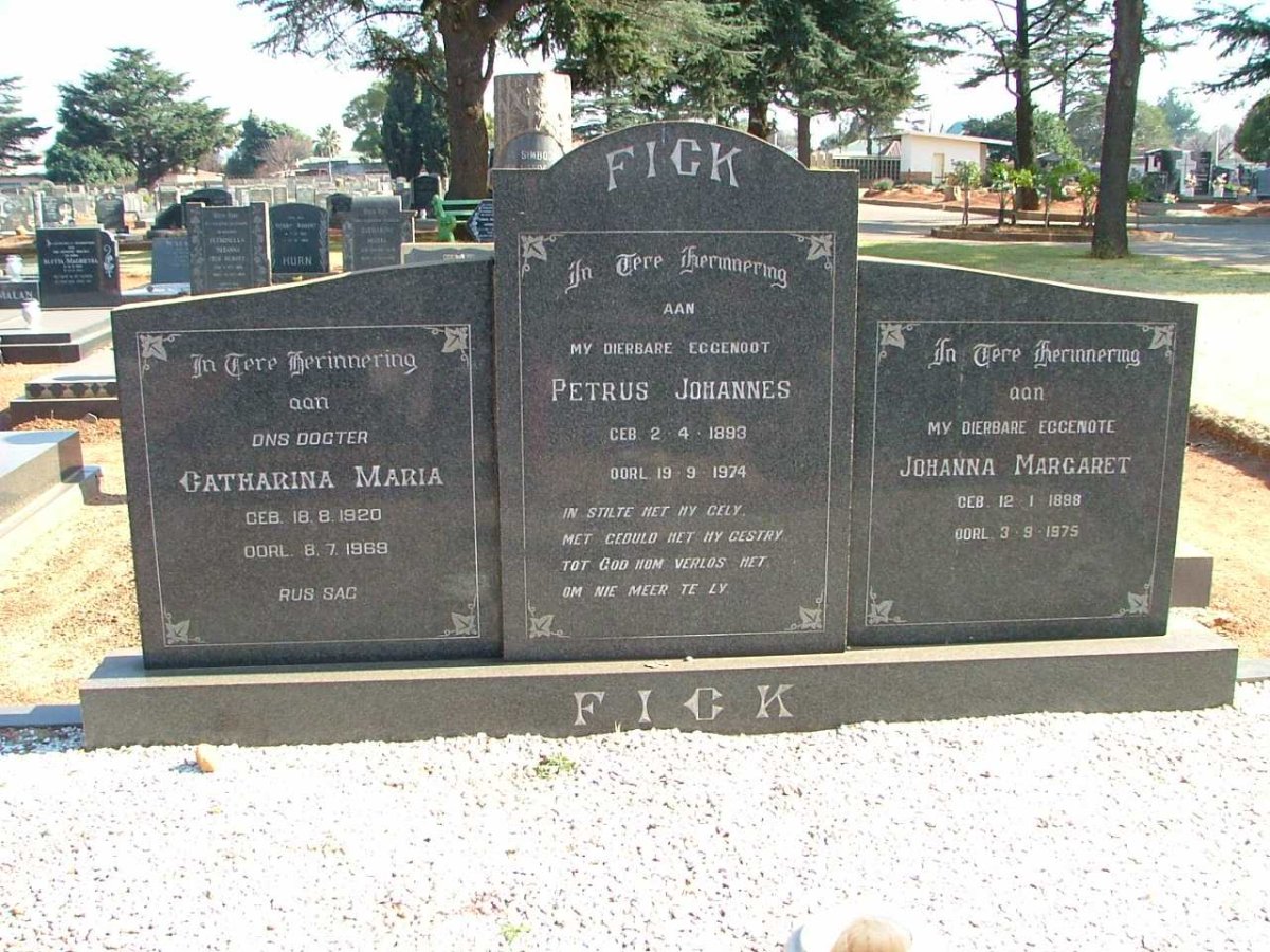 FICK Petrus Johannes 1893-1974 &amp; Johanna Margaret 1898-1975 :: FICK Catharina Maria 1920-1969