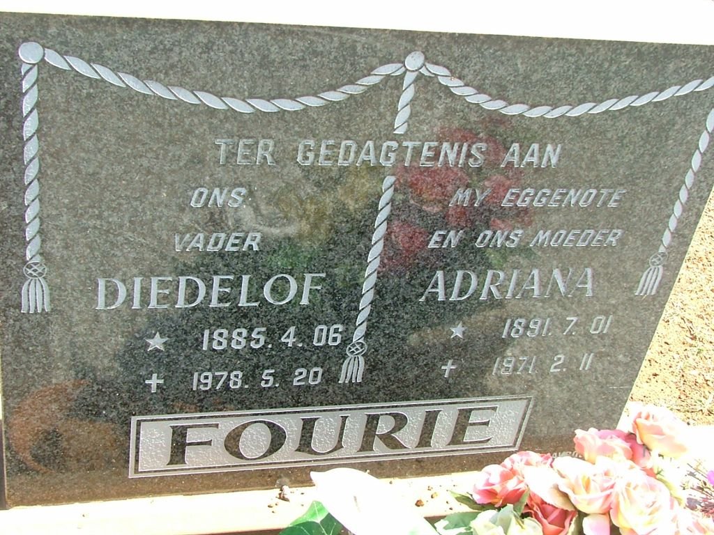 FOURIE Diedelof 1885-1978 &amp; Adriana 1891-1971