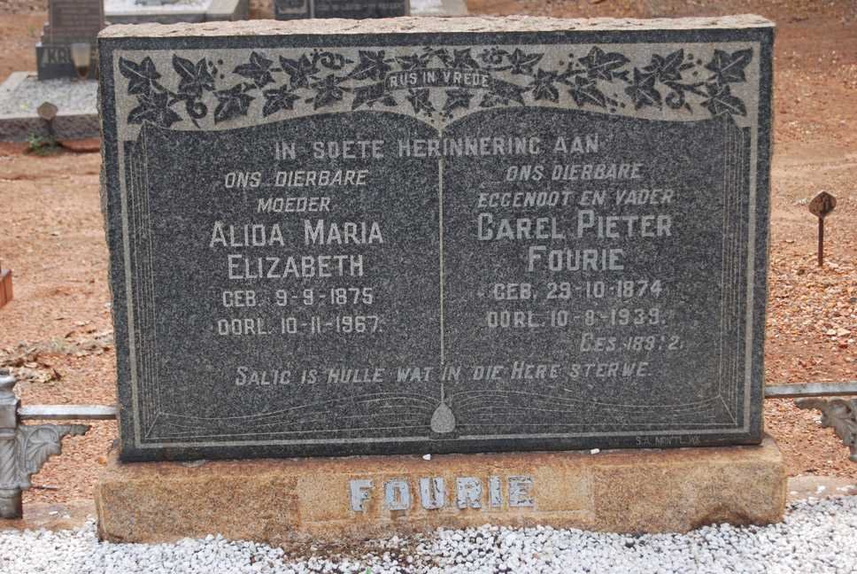 FOURIE Carel Pieter 1874-1939 &amp; Alida Maria Elizabeth 1875-1967