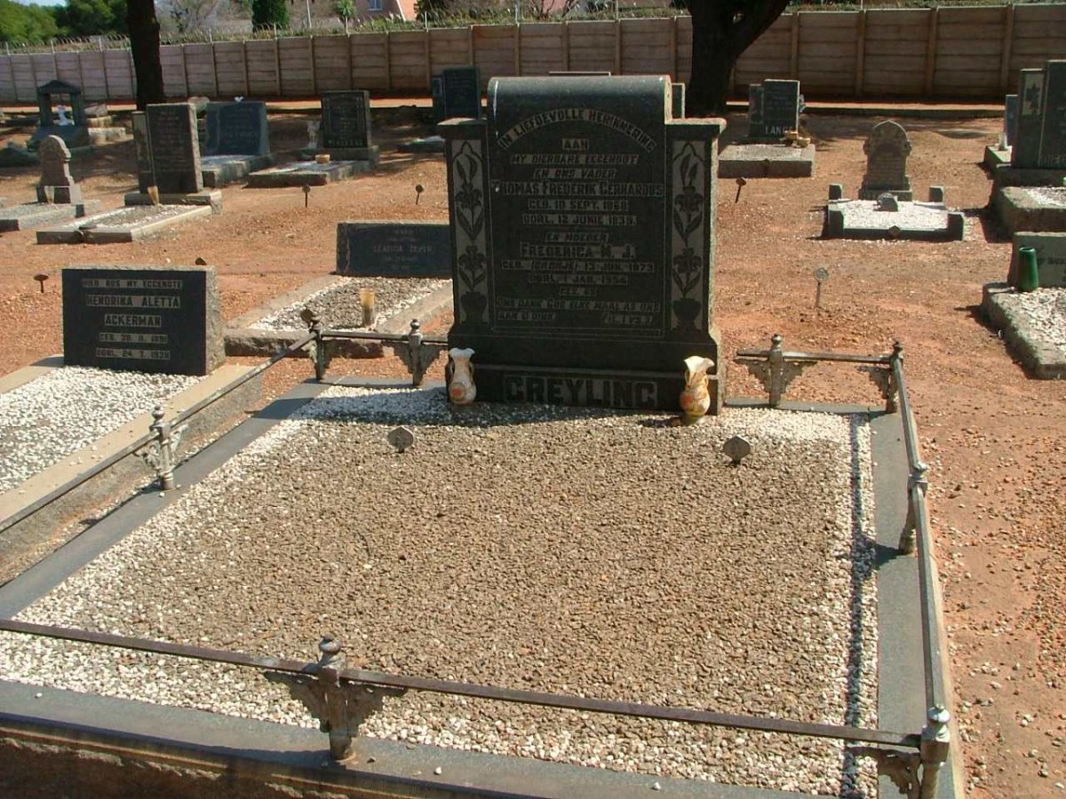GREYLING Thomas Frederik Gerhardus 1868-1939 &amp; Frederina M.J. CRONJE 1873-1954