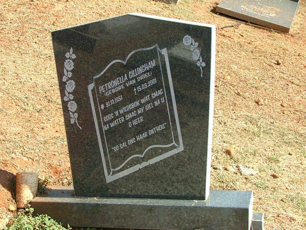 GILLINGHAM Petronella nee VAN DRIEL 1951-2001