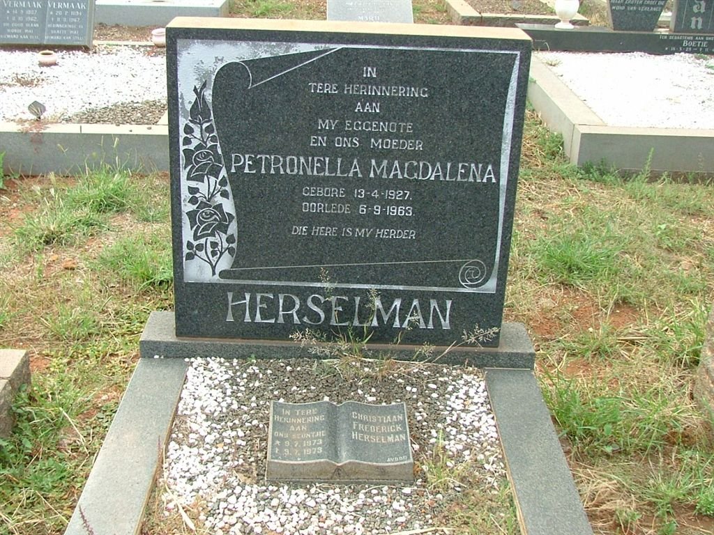 HERSELMAN Petronella Magdalena 1927-1963 :: HERSELMAN Christiaan Frederick 1973-1973