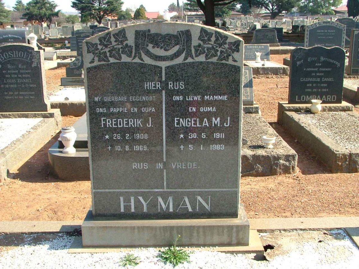 HYMAN Frederik J. 1908-1969 &amp; Engela M. J. 1911-1983