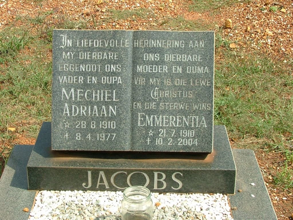 JACOBS Mechiel Adriaan 1910-1977 &amp; Emmerentia 1910-2004