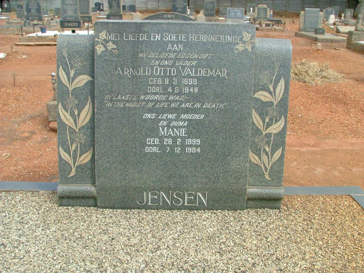 JENSEN Arnold Otto Valdemar 1899-1948 &amp; Manie 1899-1984