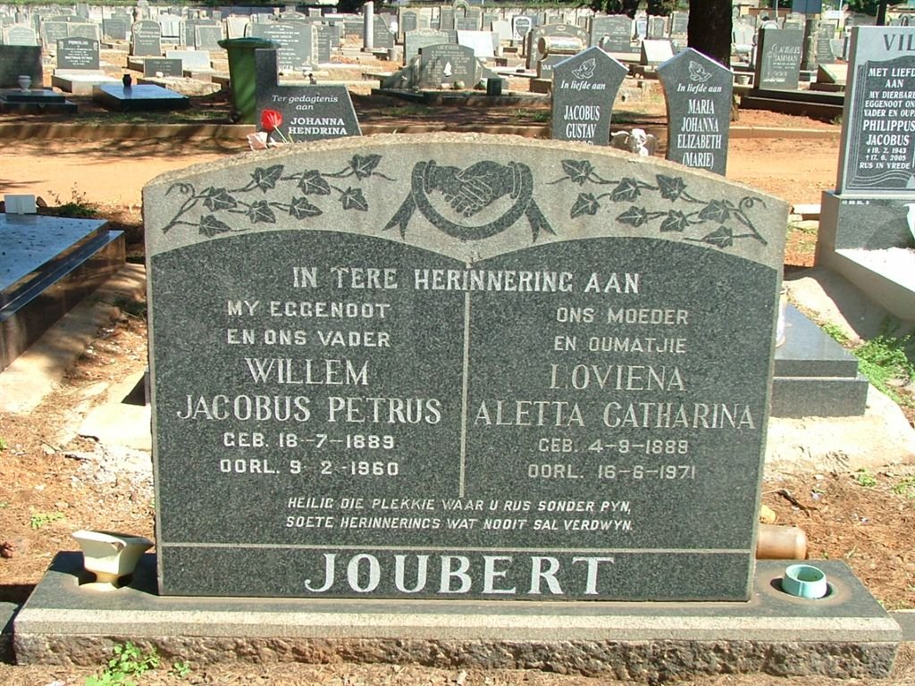 JOUBERT Willem Jacobus Petrus 1889-1960 &amp; Loviena Aletta Catharina 1888-1971