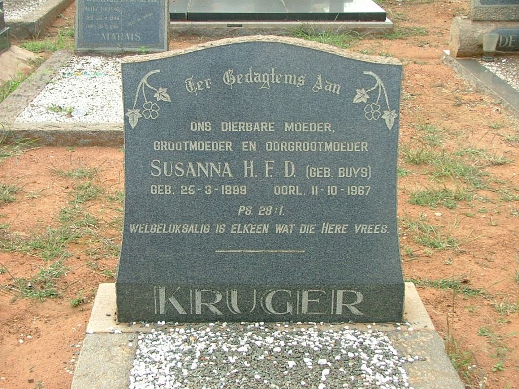 KRUGER Susanna H.F.D. nee BUYS 1899-1976