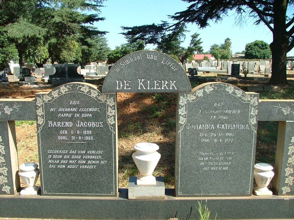 KLERK Barend Jacobus, de1898-1960 &amp; Johanna Catharina 1907-1977