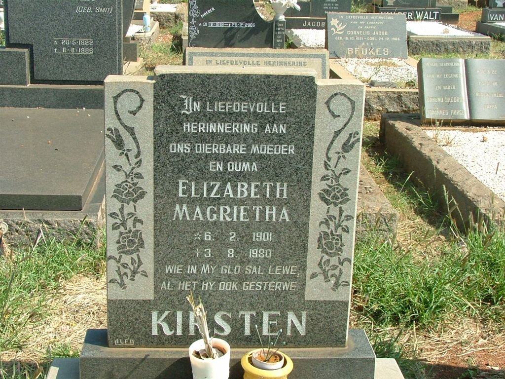 KIRSTEN Elizabeth Magrietha 1907-1980