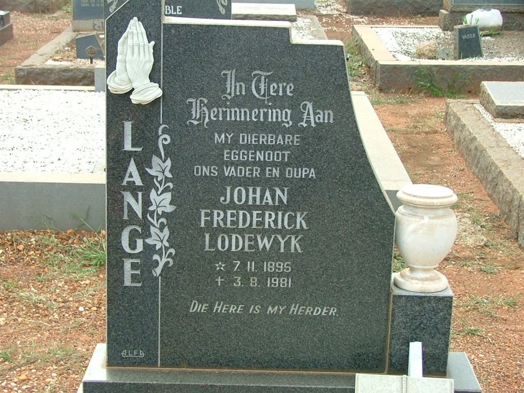 LANGE Johan Frederick Lodewyk 1895-1981