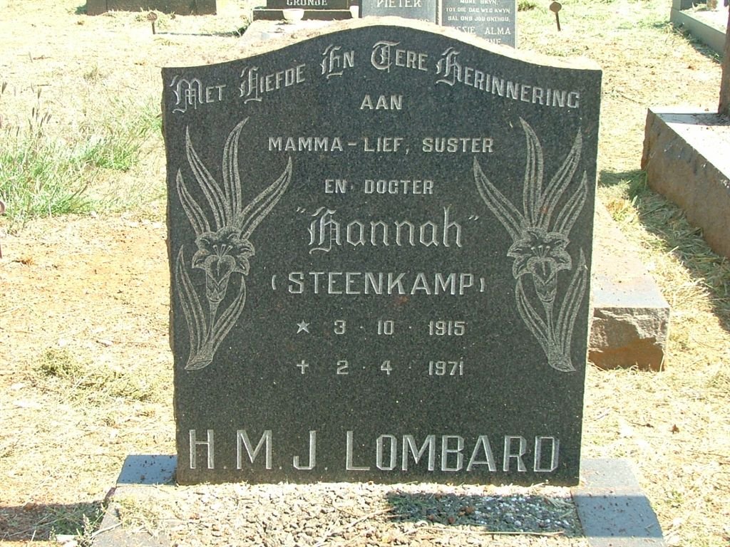 LOMBARD H.M.J. nee STEENKAMP 1915-1971
